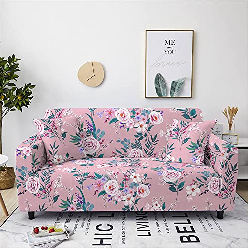 FANSU Universal Sofabezug Stretch Antirutsch 3D Elegante Blumen Bedruckte Sofabezug mit Armlehnen, L Form Sofabezug/Couchbezug/Sesselbezug für Wohnzimmer Wohnkultur (Rosa,2 Sitzer) von FANSU