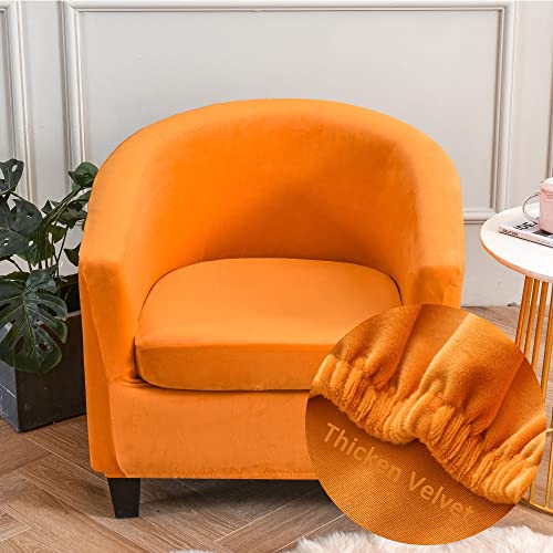 FANSU Velvet Sesselschoner Sesselbezug Elegant Einfarbig Sofabezug, 2-Teilige Tub Chairs Sesselhussen mit Armlehne, Sesselüberwurf für Clubsessel Loungesessel Cocktailsessel (Orange) von FANSU