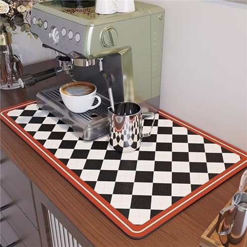 FANSU Vintage Stil Super Saugfähige Abtropfmatte für die Küche, rutschfest Geschirr Abtropfmatte Abtropfmatte für Spüle Kaffeemaschine Unterlage für Bar Café Theke (40x50cm,Checkerboard) von FANSU