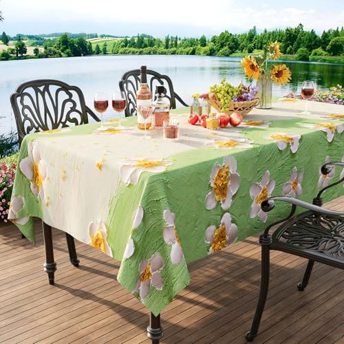 FANSU Wachstuchtischdecke Gartentisch Wasserdicht, Gartentischdecke Outdoor Ölbeständige Rechteckig Tischdecke PVC Plastik Abwaschbar Wachstuch Ölgemälde Stil (Blume,140x180cm) von FANSU