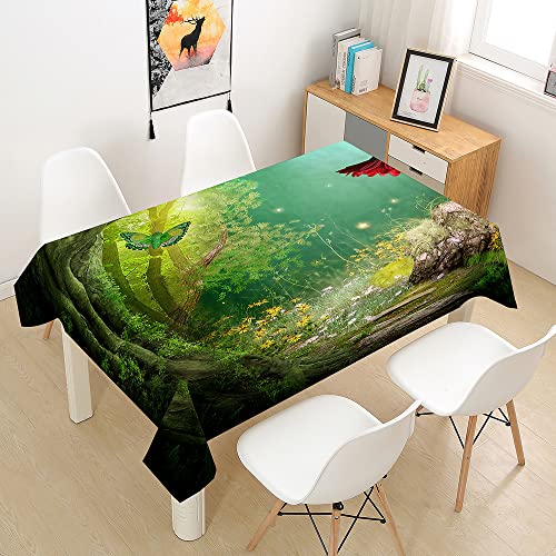 FANSU Wald Tischdecke Wasserdicht Tischwäsche, 3D Rechteckige Wasserabweisend Abwaschbar Tischtuch für Küche Garten Outdoor Esstisch Dekoration (Schmetterling,100x140cm) von FANSU