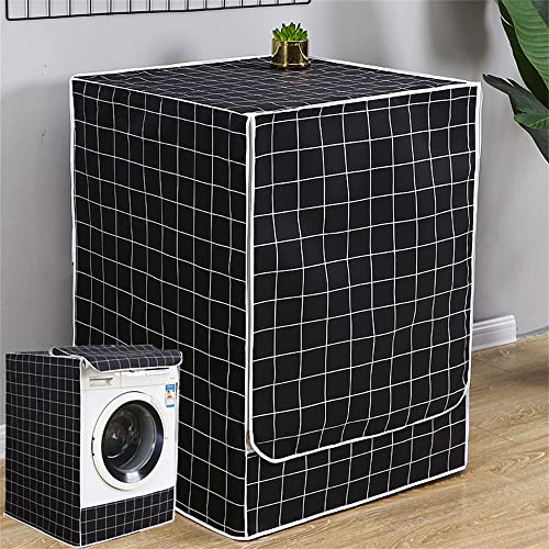 FANSU Waschmaschine Abdeckung Waschmaschinenabdeckung Wasserdichter Staubdicht Minimalistisch Plaid Trockner Abdeckung Staubschutz Staubdichte Abdeckung für Frontlader (8-10kg,Schwarz Plaid) von FANSU