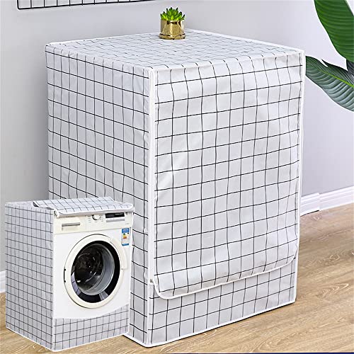 FANSU Waschmaschine Abdeckung Waschmaschinenabdeckung Wasserdichter Staubdicht Minimalistisch Plaid Trockner Abdeckung Staubschutz Staubdichte Abdeckung für Frontlader (8-10kg,Weiß Plaid) von FANSU