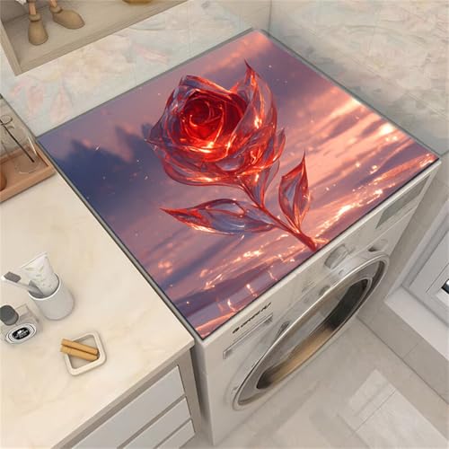 FANSU Waschmaschinenauflage rutschfest, Rosenblüten 3D Stil Waschmaschinen-Staubschutzmatte Saugfähig Schnelltrocknend Waschmaschine Abdeckung für Kühlschrank (Rot Rosenblüten,40x60cm) von FANSU