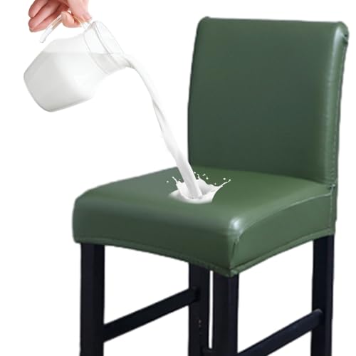 FANSU Wasserdicht Barhockerbezug aus PU-Leder mit Rückenlehne, Stretch Barhocker Stuhlhussen Drehbare Esszimmerstuhlbezüge Abnehmbar Waschbar für Hochstühle Thekenhocker (Dunkelgrün,4er Set) von FANSU