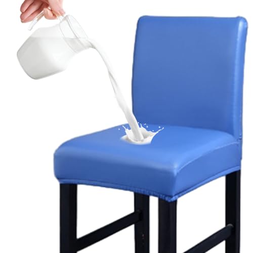 FANSU Wasserdicht Barhockerbezug aus PU-Leder mit Rückenlehne, Stretch Barhocker Stuhlhussen Drehbare Esszimmerstuhlbezüge Abnehmbar Waschbar für Hochstühle Thekenhocker (Königsblau,2er Set) von FANSU
