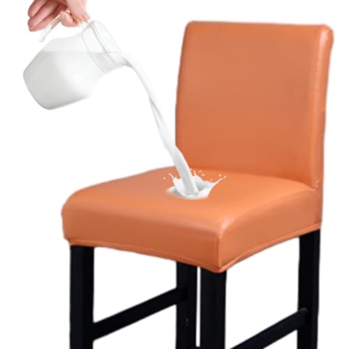 FANSU Wasserdicht Barhockerbezug aus PU-Leder mit Rückenlehne, Stretch Barhocker Stuhlhussen Drehbare Esszimmerstuhlbezüge Abnehmbar Waschbar für Hochstühle Thekenhocker (Orange,4er Set) von FANSU