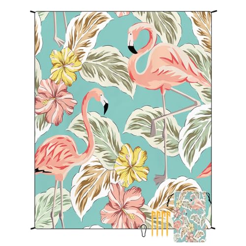 FANSU Wasserdicht Strandmatte, 180x220cm Picknickdecke 3D-Druck Picknickdecke, Stranddecke Sandfrei, Waschbare Stranddecke für Strand, Picknick, Camping (180x220cm,Flamingo) von FANSU
