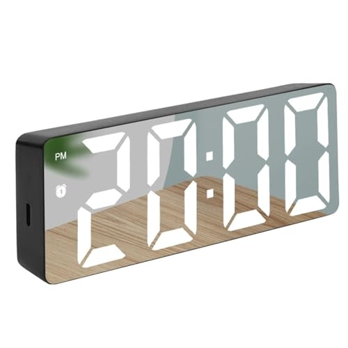 FANSU Wecker Digital, Radiowecker mit Große Nummer LED Display, USB Ladeanschluss Spiegelalarm, Tragbarer Lichtwecker, Alarm Clock für Schlafzimmer Schreibtisch Reisen (Schwarz Weiß,16x2.7x6cm) von FANSU