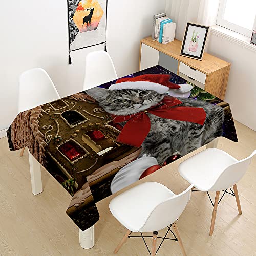 FANSU Weihnachten Tischdecke Wasserdicht Rechteckige Tischwäsche, Abwaschbar Wasserabweisend 3D Tischtuch für Küche Garten Outdoor Esstisch Dekoration (Graue Katze,140x140cm) von FANSU