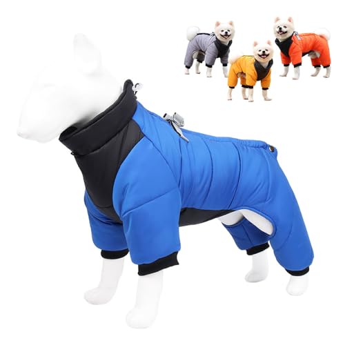 FANSU Winter Hundemantel (mit Ärmeln), Hundemantel für Kleine Hunde/Grosse Hunde/Welpen, Winter Hundemantel Warme Hundejacke Haustier Jacken Wattierte Kleidung (L,Blau) von FANSU