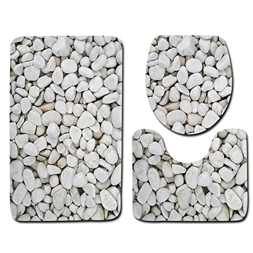 FANSU rutschfeste Badematten Set 3 Teilig, Weich Mikrofaser Badezimmerteppich Waschbar WC-Deckelbezug und Saugfähig U-FöRmige Badvorleger für Badewanne, Dusche (45x75cm,Kopfsteinpflaster 1) von FANSU