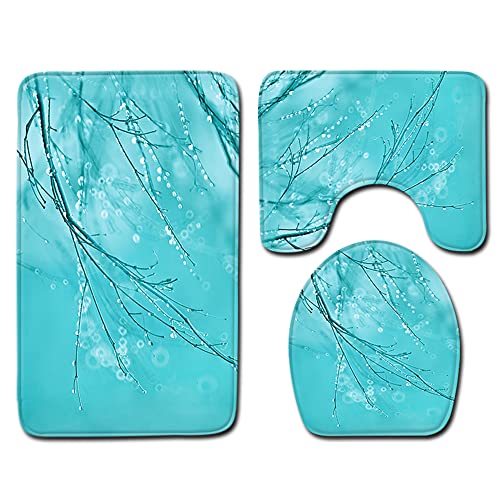 FANSU rutschfeste Badematten Set 3 Teilig, Weich Mikrofaser Badezimmerteppich Waschbar WC-Deckelbezug und Saugfähig U-FöRmige Badvorleger für Badewanne, Dusche (45x75cm,abgestorbene Äste) von FANSU