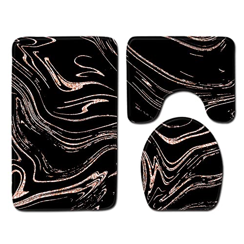 FANSU rutschfeste Badematten Set 3 Teilig, Weich Mikrofaser Badezimmerteppich Waschbar WC-Deckelbezug und Saugfähig U-FöRmige Badvorleger für Badewanne, Dusche (45x75cm,schwarzer Stein die) von FANSU