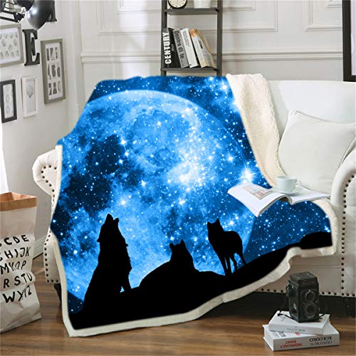 Fansu 3D Wolf Drucken Kuscheldecke Flanell Decke, Flauschig Weich und Warm Microfaser Leichte Plüsch Wohndecke Fleece Tagesdecke Decke für Sofa und Bett (130 x 150 cm,A) von FANSU