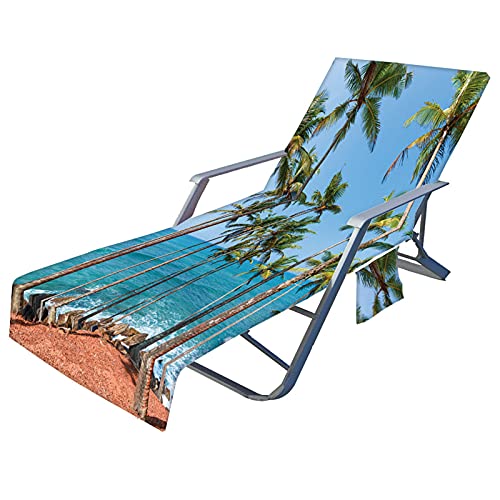 Fansu Ozean Druck Schonbezug für Gartenliege Frottee Liegenauflage Garten Sonnenliege Handtuch mit 2 Taschen Stuhl Strandtuch für Schwimmbäder, Strände, Gartenhotels (Stein Wellen,75x210cm) von FANSU