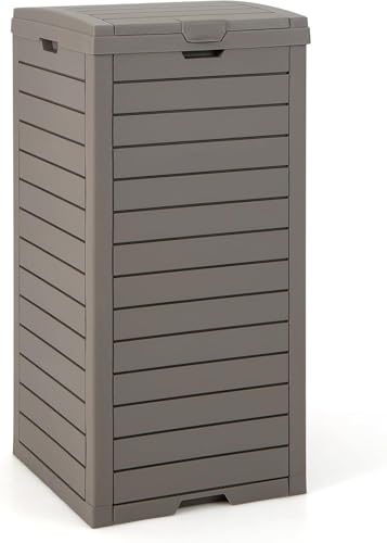 FANTASK 118L Mülleimer mit Deckel mit ausziehbarer Flüssigkeitsschale & Griff, Outdoor Mülltonne Abfalltonne Garten in Braun, wasserdichter Müllbehälter für Veranda, Hinterhof, Terrasse von FANTASK
