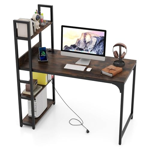FANTASK 120 x 65 cm Schreibtisch mit offenem Bücherregal, Computertisch mit offenem Bücherregal & Metallrahmen & USB & Steckdose,PC Tisch Arbeitstisch Holz, Büro Tisch für Büro & Wohnzimmer (Braun) FANTASK 120 x 65 cm Schreibtisch mit offenem Bücherregal, Computertisch mit offenem Bücherregal & Metallrahmen & USB & Steckdose,PC Tisch Arbeitstisch Holz, Büro Tisch für Büro & Wohnzimmer (Braun) von FANTASK