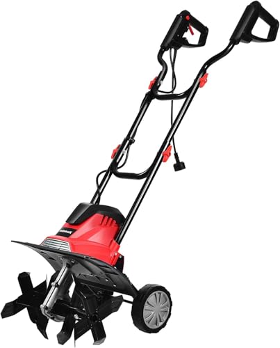 FANTASK 1200W Elektro Bodenhacke Motorhacke elektrisch mit Schutzschalter, Bodenfräse Gartenfräse Gartenhacke Rot 22cm Arbeitstiefe und 35cm Arbeitsbreite von FANTASK