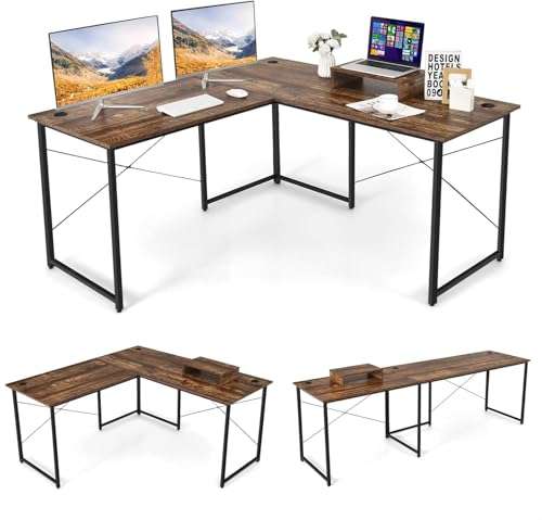 FANTASK 150 x 150 x 74 cm Schreibtisch L-Form Rustikales Braun, Ecktisch mit 3 Kabellöchern, Reversibler Eckschreibtisch mit Monitorständer, Gaming Computertisch Bürotisch FANTASK 150 x 150 x 74 cm Schreibtisch L-Form Rustikales Braun, Ecktisch mit 3 Kabellöchern, Reversibler Eckschreibtisch mit Monitorständer, Gaming Computertisch Bürotisch von FANTASK