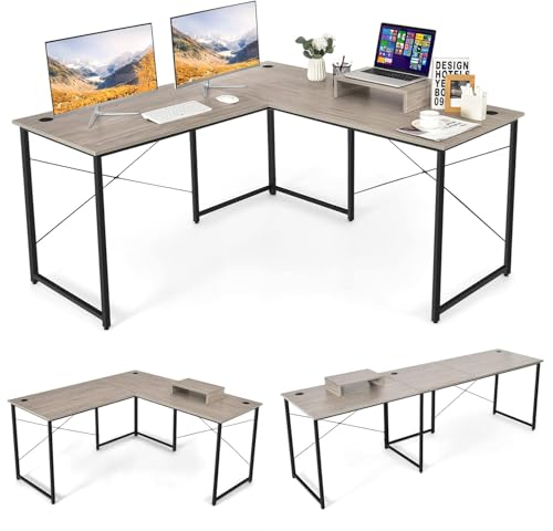 FANTASK 150 x 150 x 74 cm Schreibtisch L-Form Rustikales Hellgrau, Ecktisch mit 3 Kabellöchern, Reversibler Eckschreibtisch mit Monitorständer, Gaming Computertisch Bürotisch FANTASK 150 x 150 x 74 cm Schreibtisch L-Form Rustikales Hellgrau, Ecktisch mit 3 Kabellöchern, Reversibler Eckschreibtisch mit Monitorständer, Gaming Computertisch Bürotisch von FANTASK