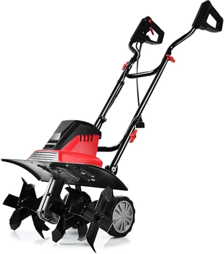 FANTASK 1500W Elektro Bodenhacke mit 6 Hackmesser, Bodenfräse Gartenfräse 43cm Arbeitsbreite & 22cm Arbeitstiefe 400 U/m, Rot + Schwarz von FANTASK