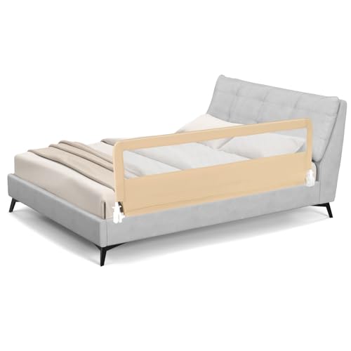 FANTASK 180 cm Klappbares Bettschutzgitter, Baby Bettgitter mit Sicherheitsgurten, 180° Faltbar Bettschutzgitter für Baby & Kleinkinder (Beige) von FANTASK
