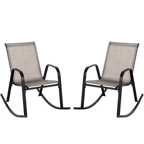 FANTASK 2-TLG Schaukelstuhl, Gartenstühle mit Armlehnen, Relaxstuhl mit atmungsaktivem Stoffsitz für Garten, Balkon von FANTASK
