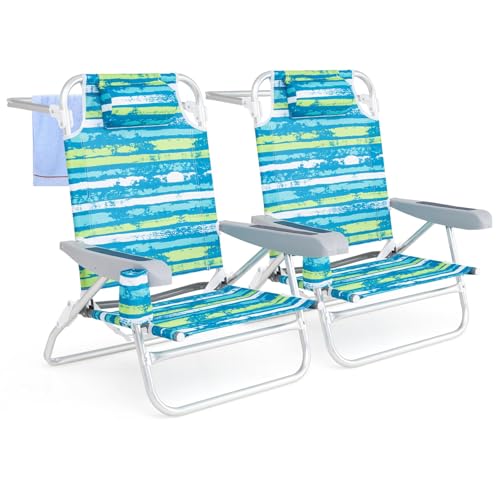 FANTASK 2-TLG Strandstühle klappbar, Campingstuhl 5-stufig verstellbare Rückenlehne, Klappstühle mit Verstellbarer Rückenlehne, Kopfstütze, Getränkehalter & Handtuchhalter, bis 150 kg belastbar, Grün FANTASK 2-TLG Strandstühle klappbar, Campingstuhl 5-stufig verstellbare Rückenlehne, Klappstühle mit Verstellbarer Rückenlehne, Kopfstütze, Getränkehalter & Handtuchhalter, bis 150 kg belastbar, Grün von FANTASK