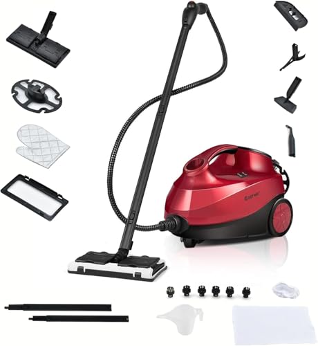 FANTASK 2000-W-Dampfreiniger bis zu 108 ° C, Tank: 1,5L, mit 19 Zubehör und integrierter Kindersicherung, Dampfdruck: max. 4 bar, Dampfreiniger für Teppiche (Rot) von FANTASK