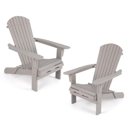FANTASK 2er Set Adirondack-Stuhl von 51 x 46 cm, Gartensessel mit hoher Rückenlehne & Breiten Armlehnen, Chair aus Holz für Garten, Grau von FANTASK