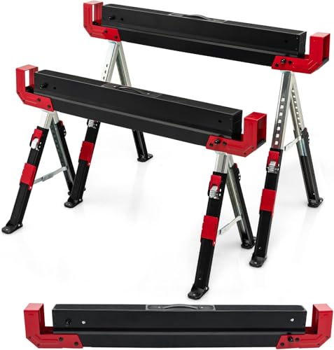FANTASK 2er-Set Arbeitsbock höhenverstellbar bis 1180 kg belastbar mit Griff, Klappbarer Sägebock Rutschfeste PVC-Oberseite, Rot+Schwarz Tragbarer Unterstellbock FANTASK 2er-Set Arbeitsbock höhenverstellbar bis 1180 kg belastbar mit Griff, Klappbarer Sägebock Rutschfeste PVC-Oberseite, Rot+Schwarz Tragbarer Unterstellbock von FANTASK