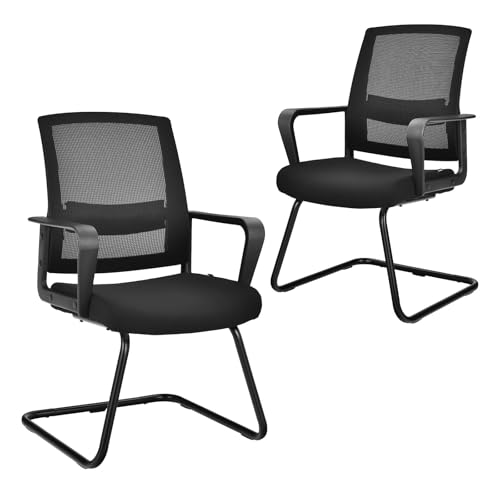 FANTASK 2er Set Bürostühle mit Armlehne, Konferenzstühle drehbar, Schreibtischstühl Computerstühle bis 136kg belastbar, Schwarz von FANTASK