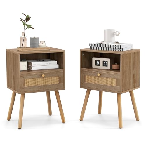 FANTASK 2er Set Nachttisch mit Schubladen, 40 x 30 x 60,5 cm, Nachtkommode Holz mit Massivholzbeinen, Boho Nachtschrank für Schlafzimmer, Wohnzimmer FANTASK 2er Set Nachttisch mit Schubladen, 40 x 30 x 60,5 cm, Nachtkommode Holz mit Massivholzbeinen, Boho Nachtschrank für Schlafzimmer, Wohnzimmer von FANTASK