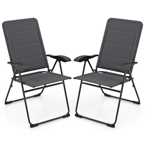FANTASK 2er Set klappbare Outdoor-Stühle, Gartenstühle mit 7-Fach Verstellbarer Rückenlehne, Hochlehne, atmungsaktiv, gepolstert, Balkonstühle, Klappstühle für Garten, Terrasse & Hinterhof (Grau) von FANTASK