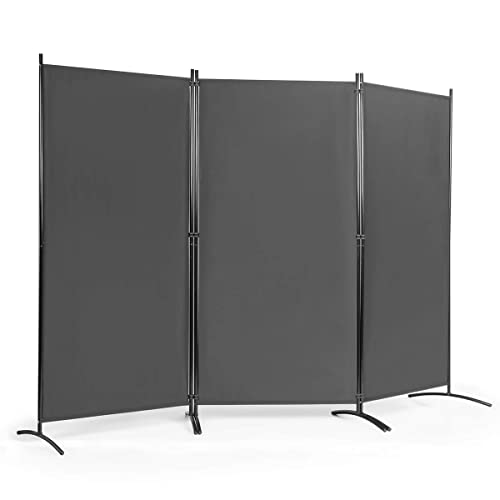 FANTASK 3-Panel Raumteiler, 260 x 183cm, faltbar, freistehend, Trennwand Wandschirm mit verstellbaren Untersetzern, Wandteiler aus Metall & Polyester für Zuhause Büro Terrasse (Grau) von FANTASK