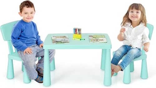 FANTASK 3 TLG. Kindersitzgarnitur, Kindertisch aus Kunststoff mit 2 Stühlen, Kindermöbel 3 Stück in grün von FANTASK