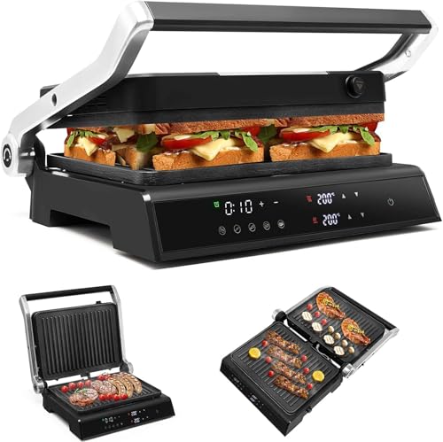 FANTASK 3 in 1 Sandwichmaker, 1800W Kontaktgrill 90℃-230℃, 2 abnehmbare Antihaftplatten, Waffeleisen, Schwarz von FANTASK