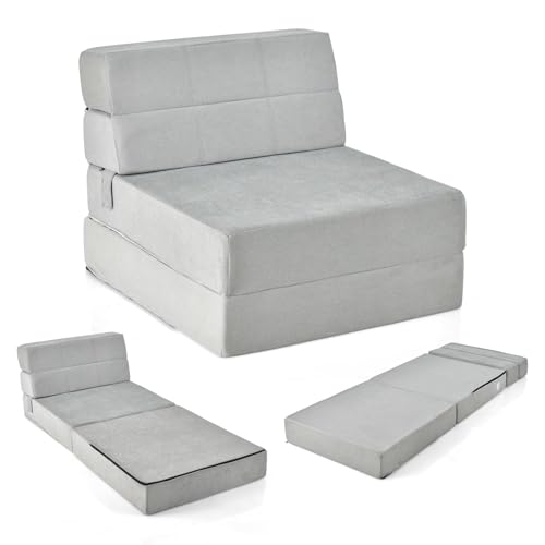 FANTASK 3 in 1 klappbares Schlafsofa, Klappmatratze, Schaumstoff extra dick (15cm), Sofabett, Bodenmatratze, Faltmatratze, Gästematratze mit abnehmbarem & waschbarem Bezug, 190 x 71 x 15 cm, Grau von FANTASK