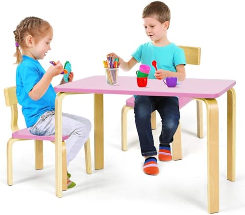 FANTASK 3-teilige Kindersitzgruppe aus Holz, Kindertisch mit 2 Stühlen in Rosa, Kindermöbel-Set, Kindertischgruppe für Arbeitszimmer und Kinderzimmer von FANTASK