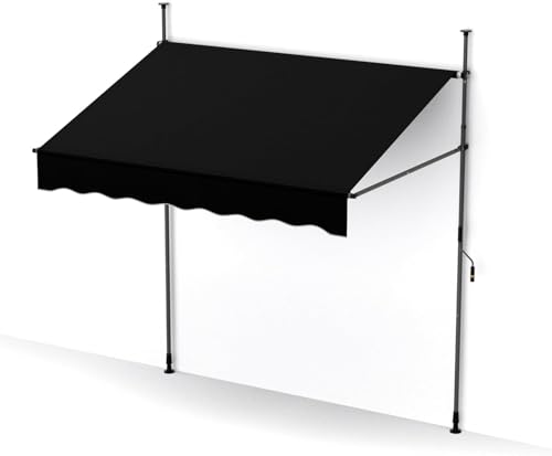 FANTASK 300CM Klemmmarkise mit Handkurbel, UV-beständig Balkonmarkise ohne Bohren, Höhenverstellbar(Schwarz) von FANTASK