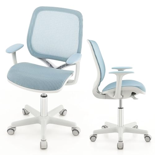 FANTASK 360° drehbar Kinder Schreibtischstuhl, 43-55cm Sitzhöhe höhenverstellbar, Jugendstuhl ergonomisch mit Rollen für Kinder ab 4 Jahren, Blau von FANTASK