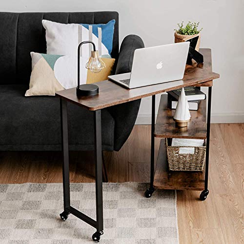 FANTASK 360 ° drehbarer Beistelltisch, patentierter, flexibler Holz-Beistelltisch mit 2-stöckigen Regalen und Rollen, platzsparender Couchtisch für Büro, Zuhause, Wohnzimmer (Rustic Brown) von FANTASK