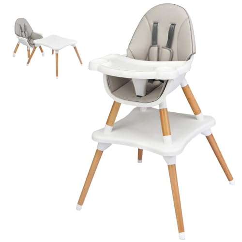 FANTASK 4-in-1 Babyhochstuhl, Hochstuhl & Essstuhl & Kinderstuhl & Kindersitzgruppe, Kinderhochstuhl höhenverstellbar, Babystuhl, Kombihochstuhl mit Sicherheitsgurt und abnehmbares Tablett (Grau) von FANTASK