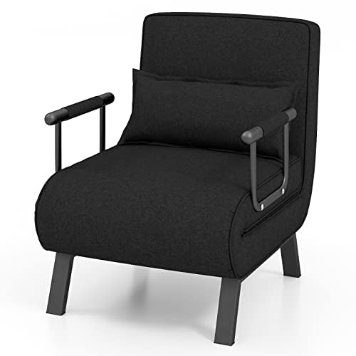 FANTASK 4 in 1 Schlafsessel, klappbares Schlafsofa mit Verstellbarer Rückenlehne & abnehmbarem Kissen mit Metallrahmen bis 150 kg belastbar (Schwarz) von FANTASK