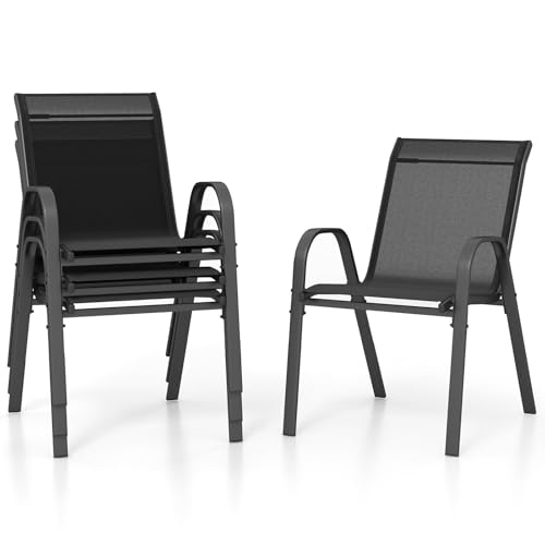 FANTASK 4er Set Gartenstuhls, stapelbar Terrassenstuhlset bis 150 kg belastbar, Balkonstühle aus Textilene und Metallgestell, 56 x 70 x 84 cm von FANTASK
