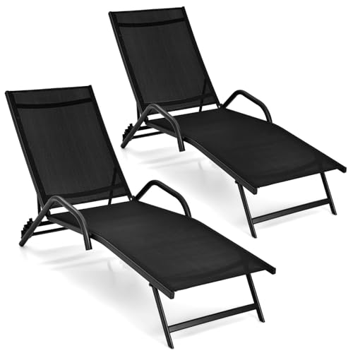 FANTASK 5-Fach verstellbare Liegestühle, 184,5 x 62 x 71 cm, 2er Set Sonnenliege, Garten-Liegestühle bis 160 kg belastbar von FANTASK