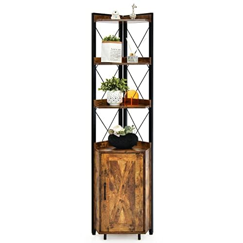 FANTASK 6-stöckiges Aufbewahrungsschrank, Hochschrank schmal mit 4 Ablagen & verstellbaren Regalen, Eckschrank von FANTASK