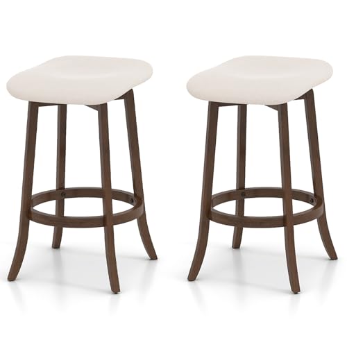 FANTASK 60° Drehbar Barhocker 2er Set, Bar Hocker Holz 74cm mit Fußstütze, Moderner KüChenhocker gepolstert, Küchenhocker Vintage von FANTASK