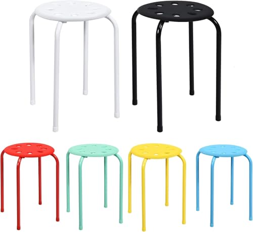 FANTASK 6er Set Stapelhocker 44,5 cm hoch, Bunt Büro Esszimmerhocker stapelbare Metallhocker, Hocker für Zuhause von FANTASK